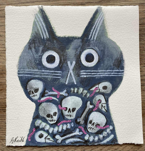 'Morty - the undertaker cat' original hand painted illustration