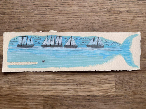'Flow - the calm whale' original hand painted illustration