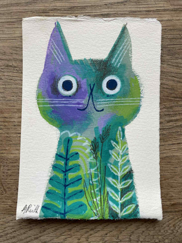 'Teasel - the wild cat' original hand painted illustration