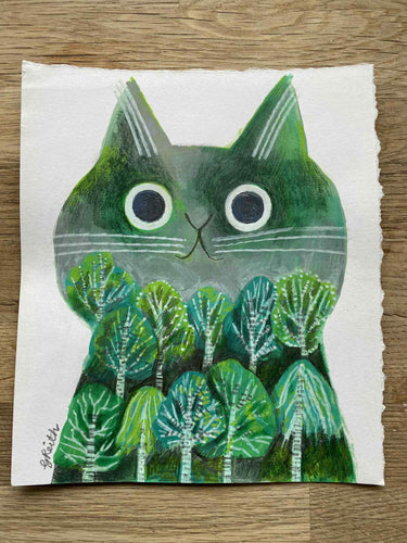 'Birch - the woodland cat' original hand painted illustration
