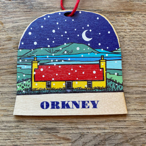 Orkney bothy snow globe decoration