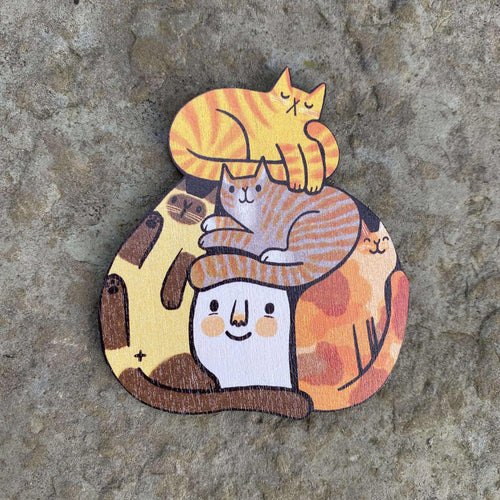 Kittycat wooden brooch