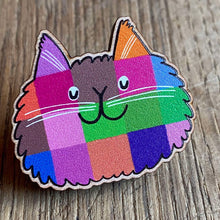 Patchwork Cats wooden pin badge