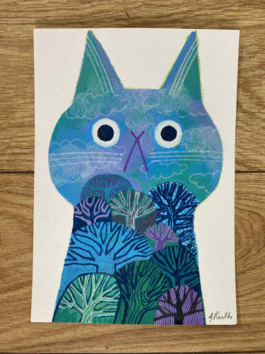 'Tree - the forest cat' original hand painted illustration
