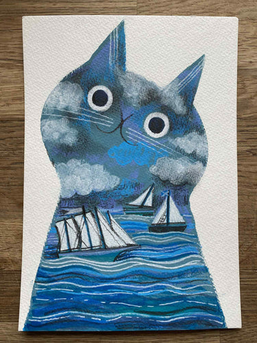 'Seamus - the sea cat' original hand painted illustration