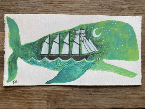 'Edmund - the night time whale' original hand painted illustration