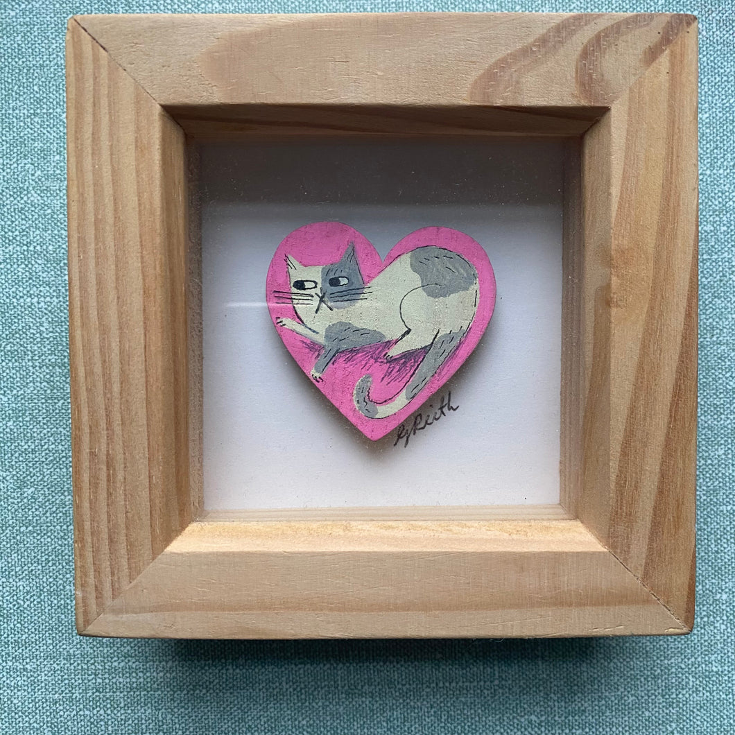'Harold the cat' original hand painted illustration on wood - framed