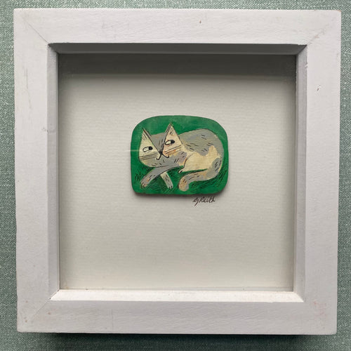 'Scamp the cat' original hand painted illustration on wood - framed