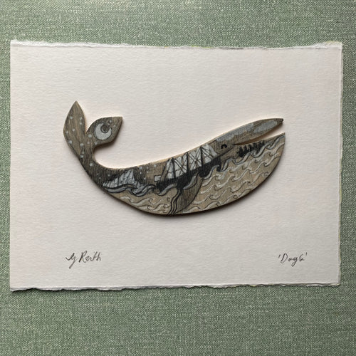'Doyle Whale' original hand painted illustration on hand-cut wood