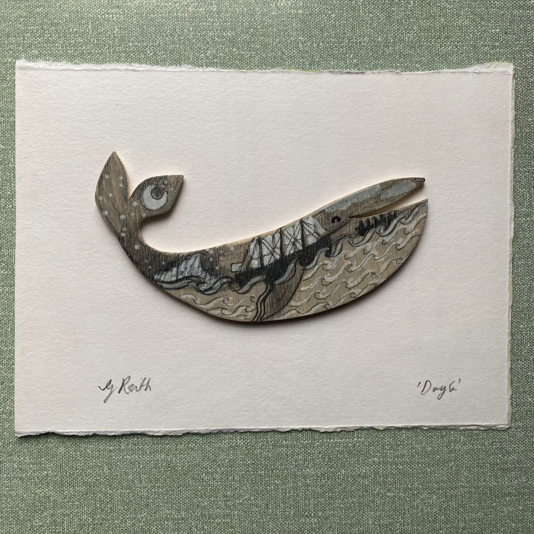 'Doyle Whale' original hand painted illustration on hand-cut wood