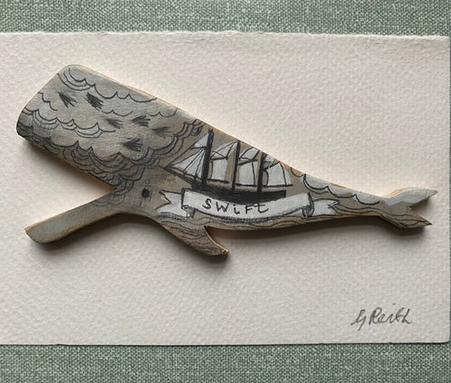 'Swift Whale' original hand painted illustration on hand-cut wood