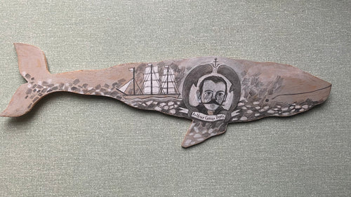 'Arthur Conan Doyle Whale' original hand painted illustration on hand-cut wood