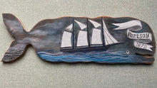 'Portsoy whale' original hand painted illustration on hand-cut wood