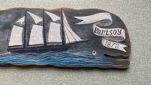 'Portsoy whale' original hand painted illustration on hand-cut wood