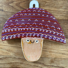 Wooden Mushrooms and leaves  - hand painted wooden wall hanging