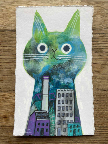 'Cecilia - the city cat' original hand painted illustration