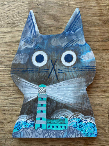 'Fulton - the lighthouse keeper cat' original hand painted illustration