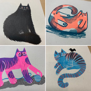 Cat Mini riso print set (4 prints) - 3 different sets