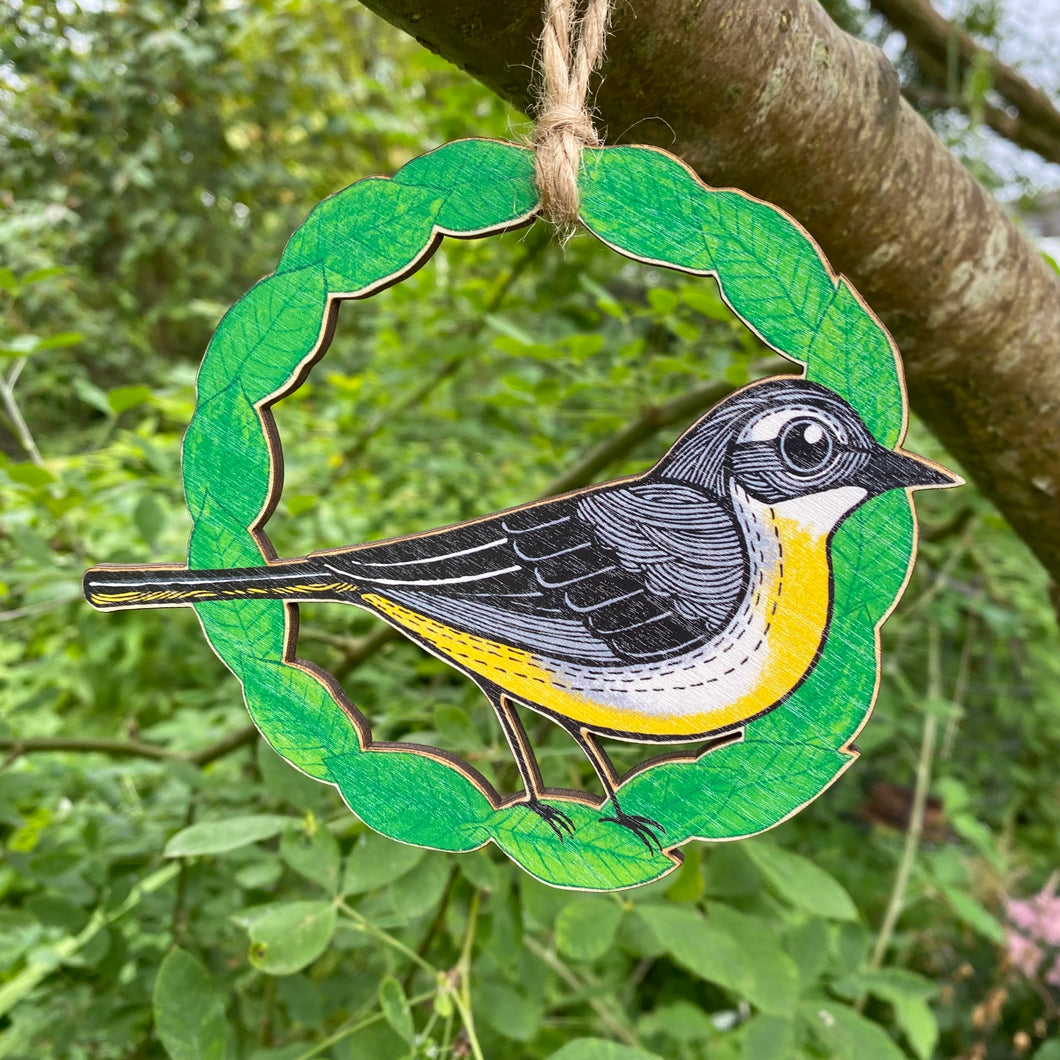 Grey Wagtail wooden decoration