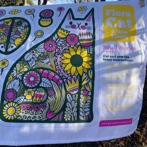 Flora Cat & Wee Timmy cut & sew cotton tea-towel