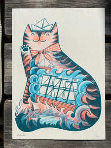 Linton the Ships Cat riso print