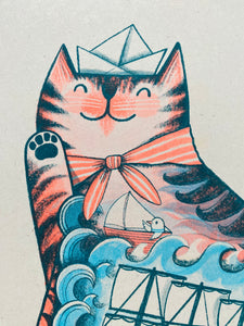 Linton the Ships Cat riso print