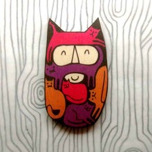 SALE - Cat Beard wooden brooch