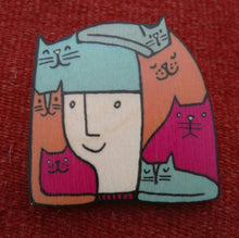 Catlady wooden brooch