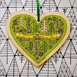 Foxy Fox wooden heart decoration