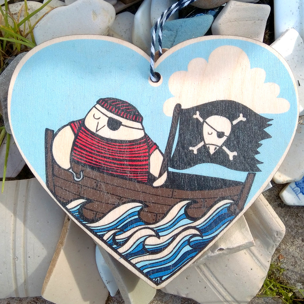 SALE - Pirate bird wooden heart