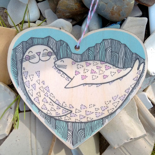 Seal wooden heart decoration