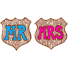 SALE - Mr & Mrs wooden shield badges card