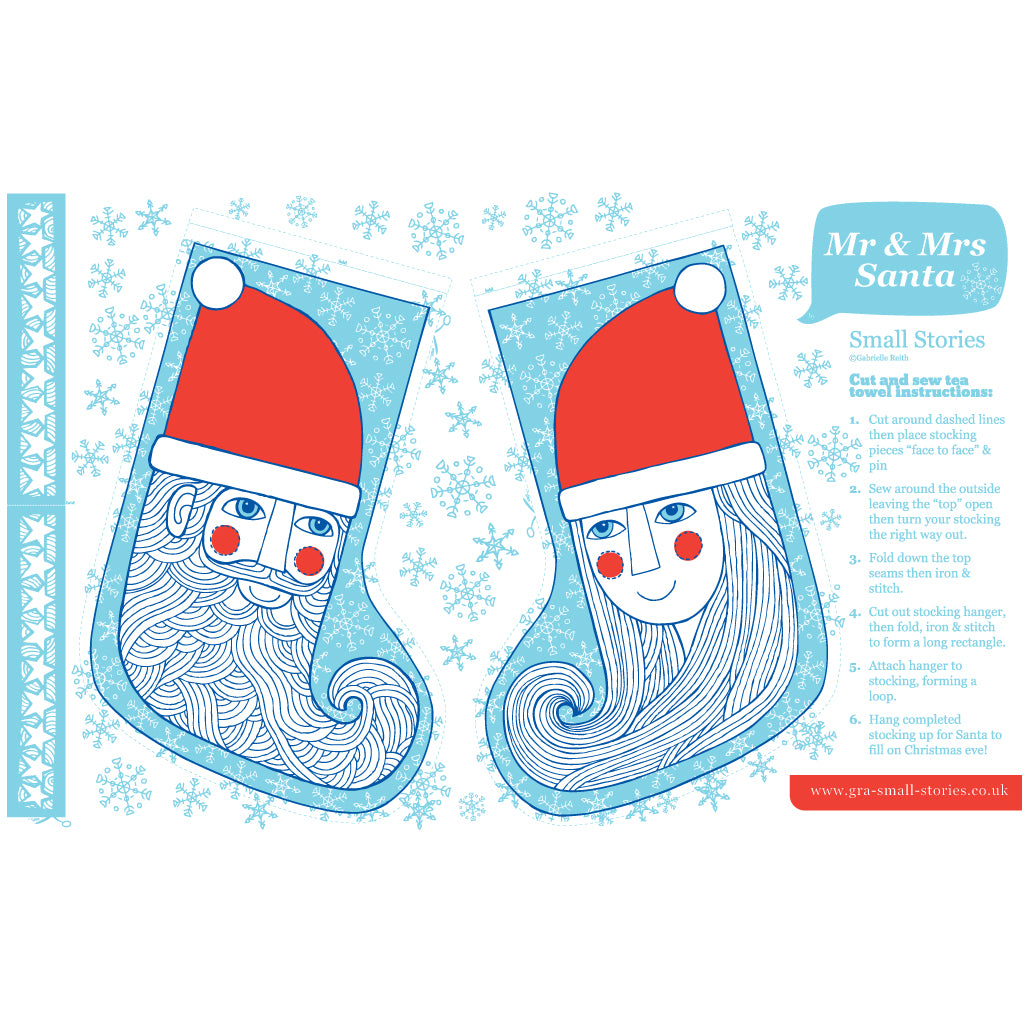 SALE - Mr & Mrs Santa cotton cut & sew tea-towel