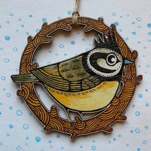 Crested Tit wooden decoration