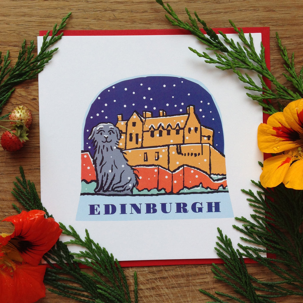 Edinburgh snow globe greetings card