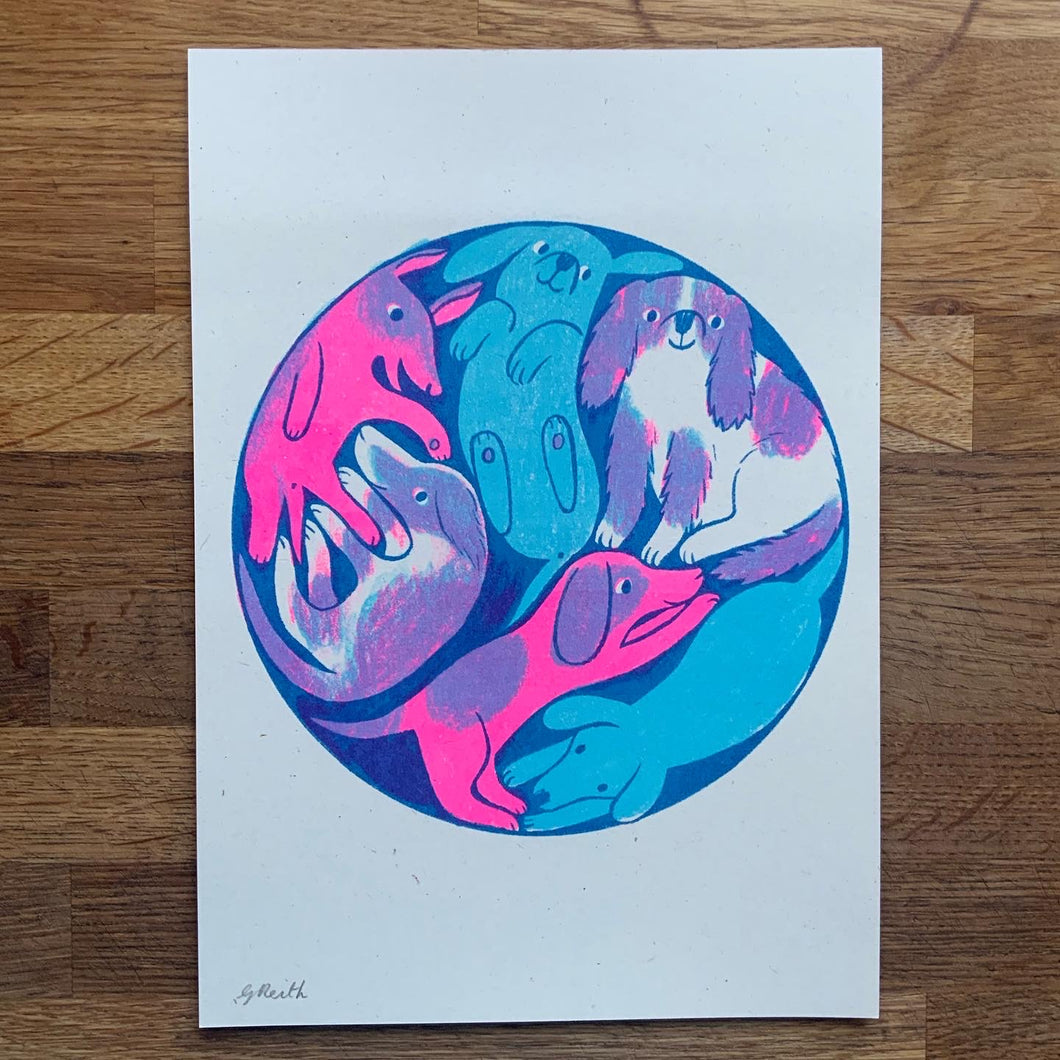 Puppy party riso print