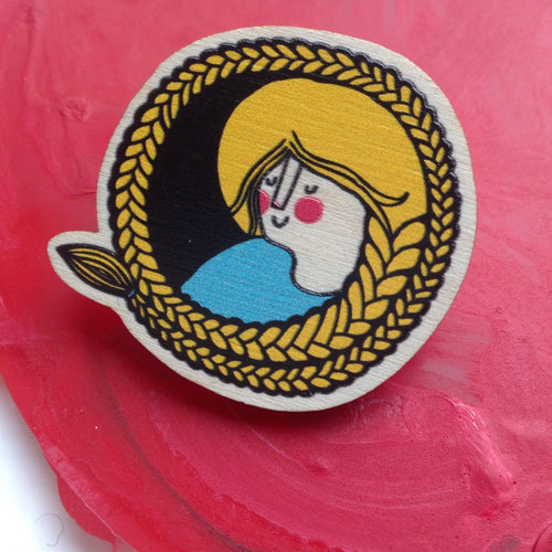 SALE - The girl with the plaited hair pin badge