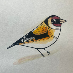 Goldfinch -  original screen print and watercolour painting