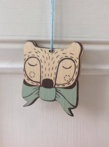 SALE - Bow tie Bear wooden decoration
