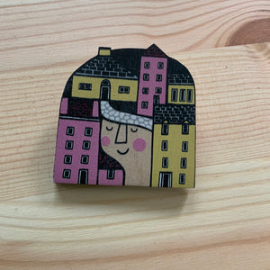 Alice Architect wooden brooch
