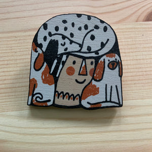 SALE - Dotty and her dogs wooden brooch