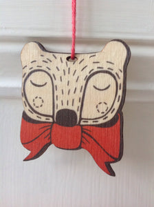 SALE - Bow tie Bear wooden decoration